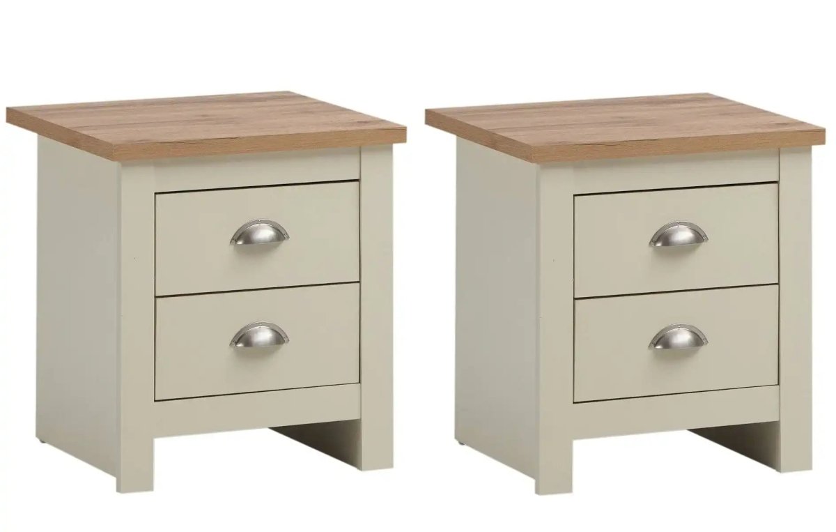 Lisbon 2 Piece Set - 2x Two Drawer Bedside Tables / Lamp Tables - Price Crash Furniture