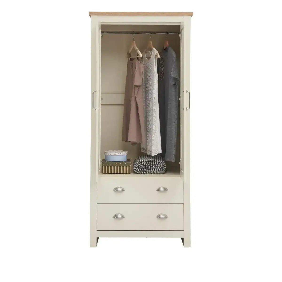 Lisbon 3 Piece Bedroom Set: 2 door wardrobe + 4 drawer chest of drawers + 1 drawer bedside table - Price Crash Furniture