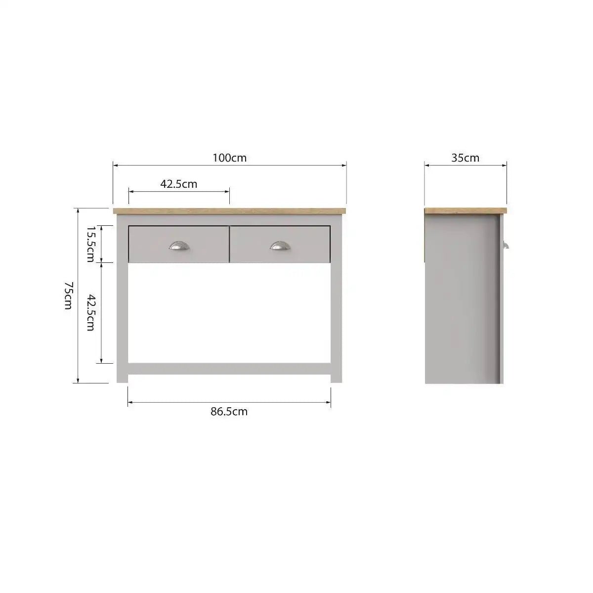 Lisbon console table with 2 drawers in grey & oak by TAD - Price Crash Furniture