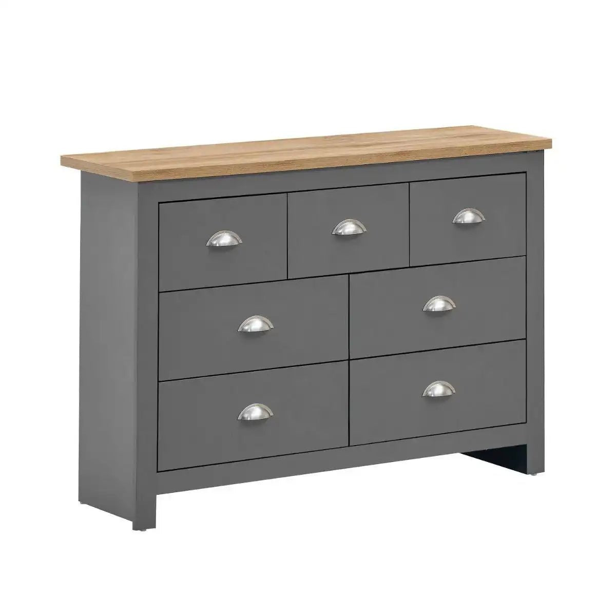 Lisbon Grey Set: 3 door wardrobe 7 drawer chest 1 drawer bedside - Price Crash Furniture