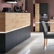 Luci 6 Door Tall Cabinet Sideboard (including LED lighting) in Platinum and Oak - Price Crash Furniture
