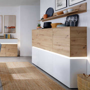 Luci 6 Door Tall Cabinet Sideboard (including LED lighting) in White and Oak - Price Crash Furniture