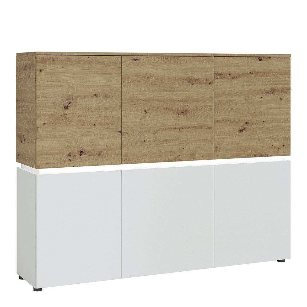 Luci 6 Door Tall Cabinet Sideboard (including LED lighting) in White and Oak - Price Crash Furniture