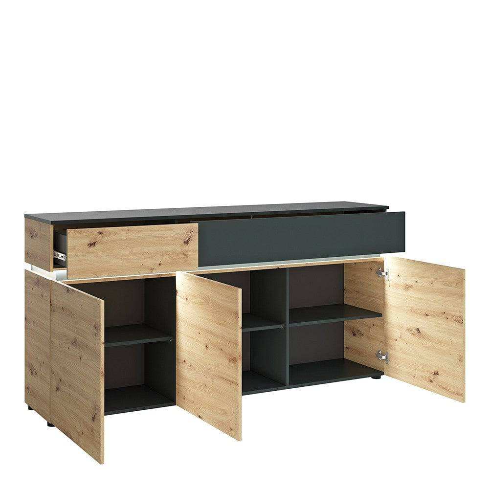 Luci Large 3 Door 2 Drawer Sideboard (including LED lighting) in Platinum and Oak - Price Crash Furniture