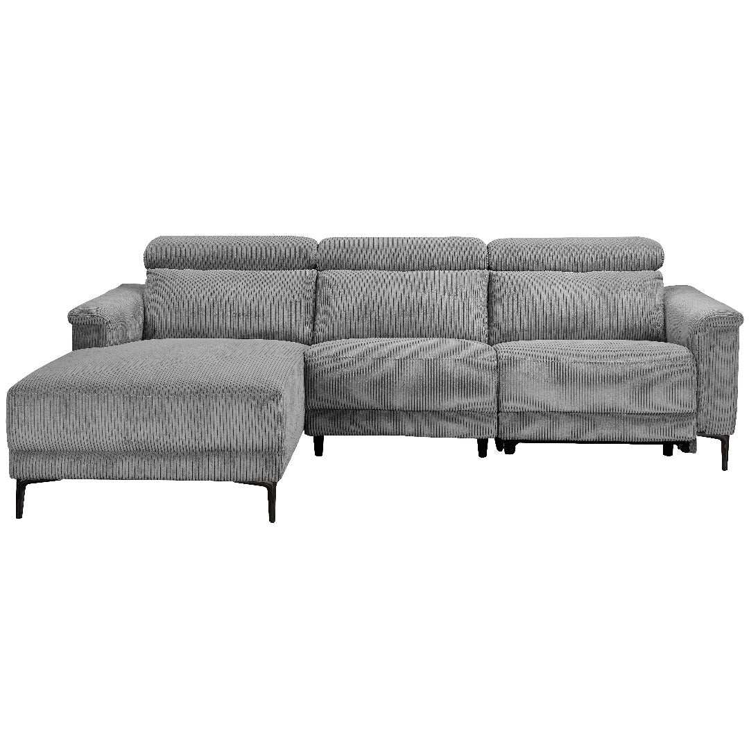 Lund 3PL 1Recl L Elek Grey Corduroy - Price Crash Furniture