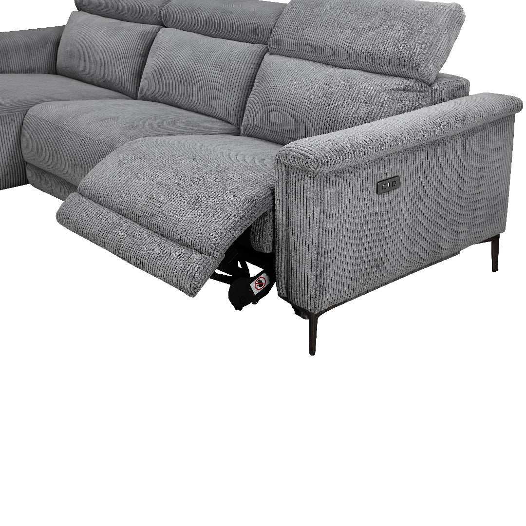 Lund 3PL 1Recl L Elek Grey Corduroy - Price Crash Furniture
