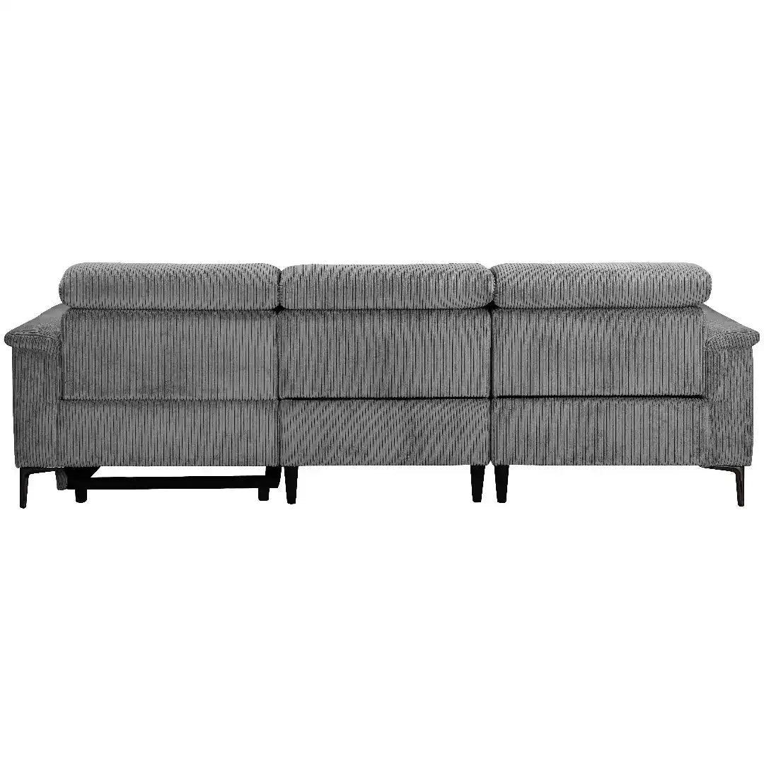 Lund 3PL 1Recl L Elek Grey Corduroy - Price Crash Furniture