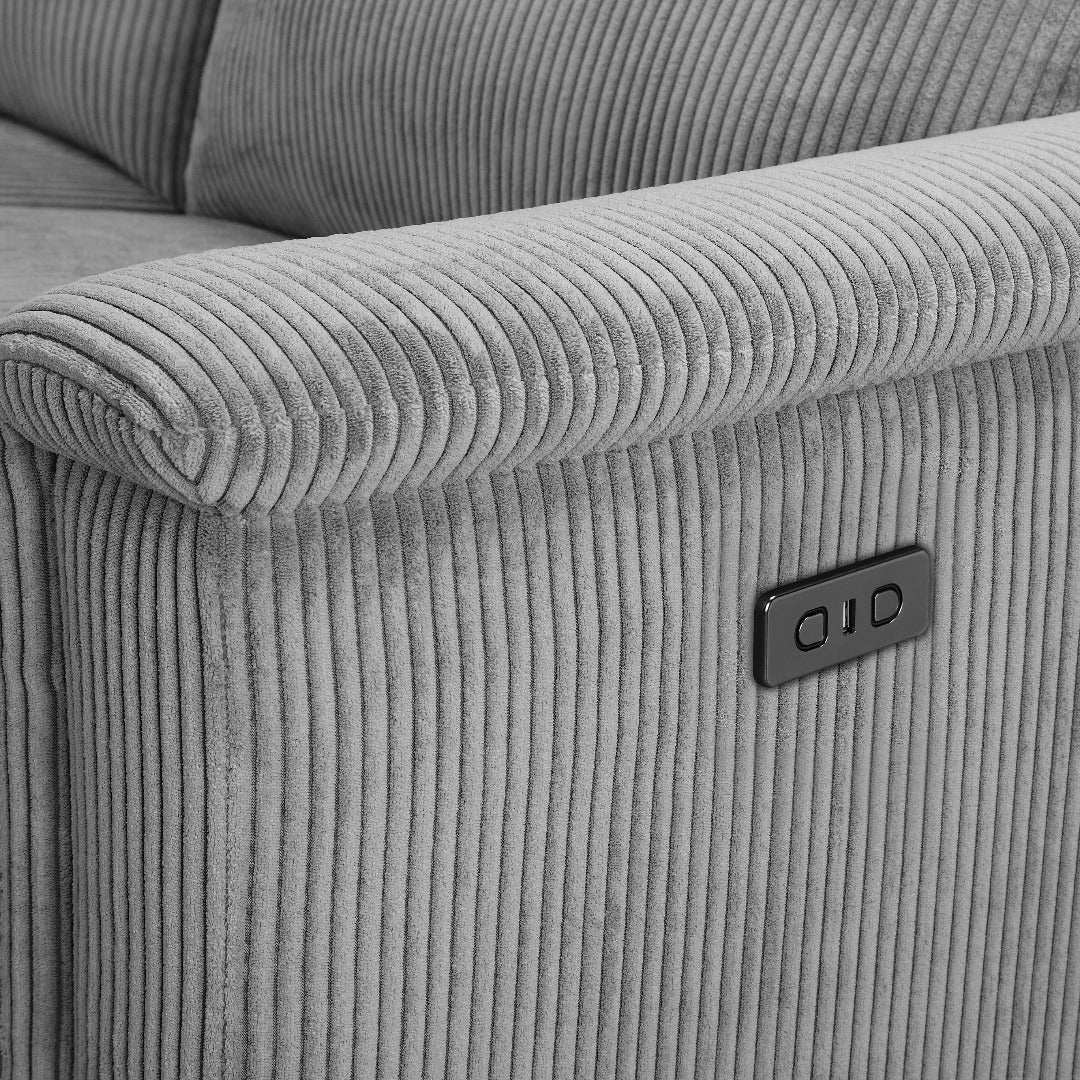 Lund 3PL 1Recl L Elek Grey Corduroy - Price Crash Furniture