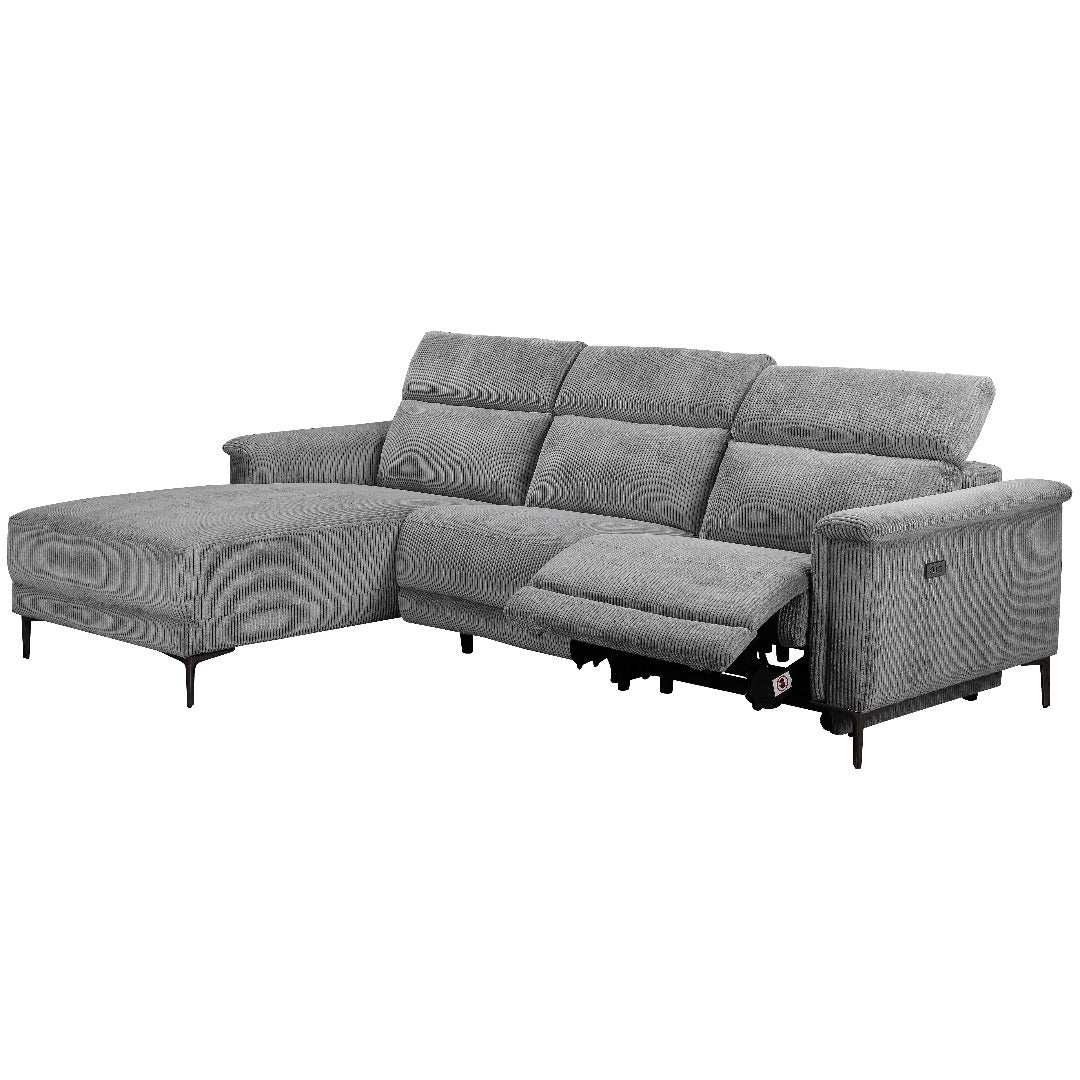 Lund 3PL 1Recl L Elek Grey Corduroy - Price Crash Furniture
