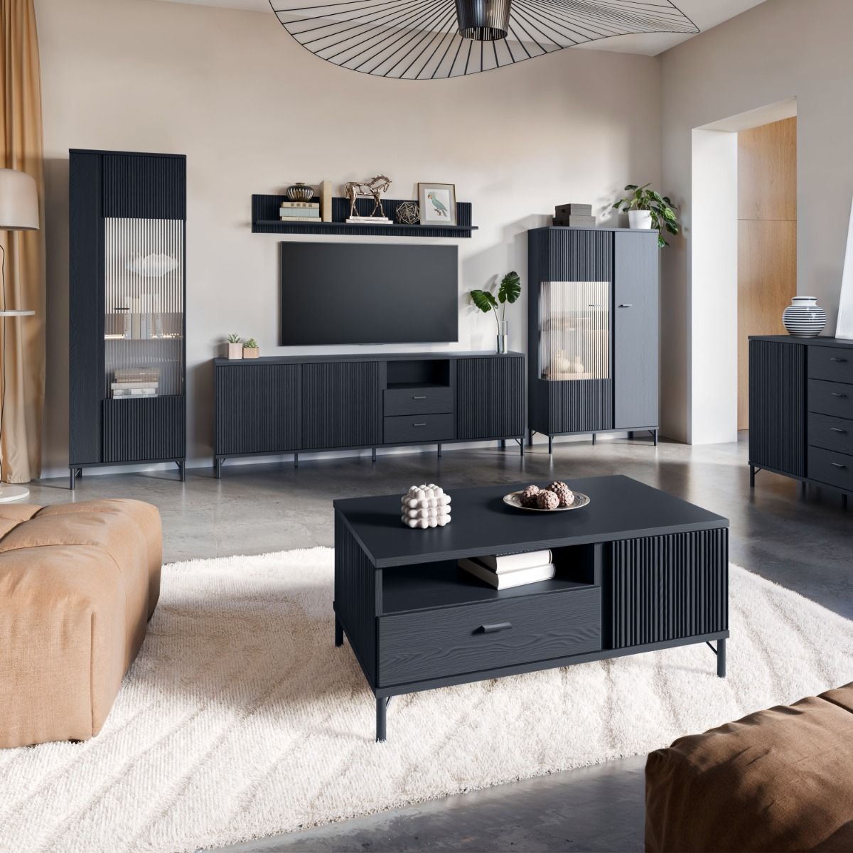 Lusaka Coffee Table 2 Door 1 Drawer In Black Graphite - Price Crash Furniture