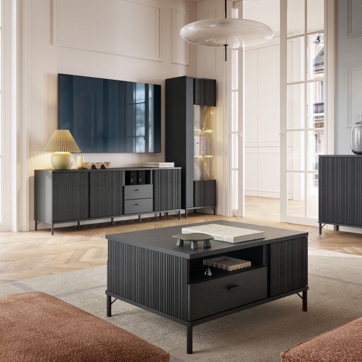 Lusaka Coffee Table 2 Door 1 Drawer In Black Graphite - Price Crash Furniture