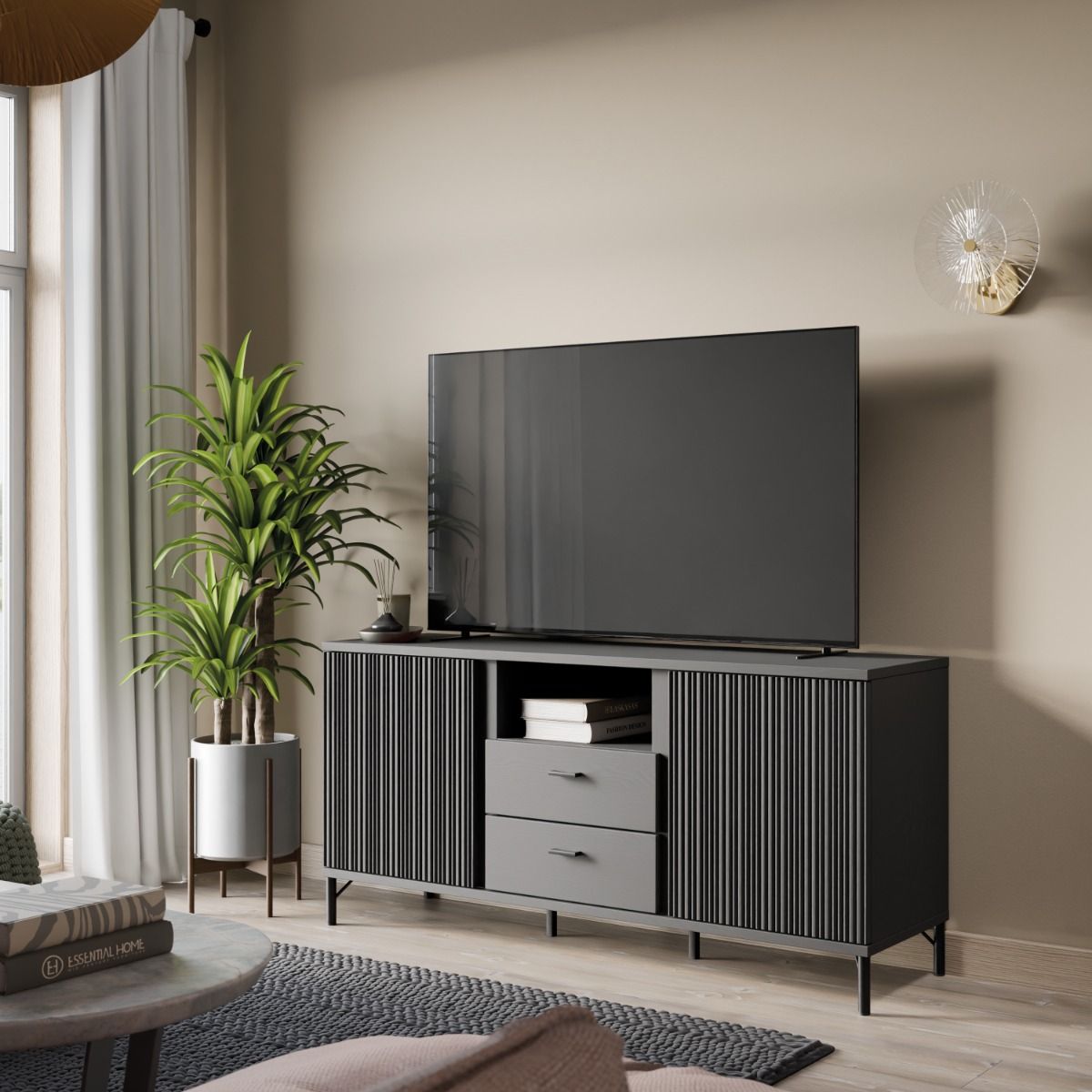 Lusaka TV Cabinet 2 Door 2 Drawer In Black Graphite - Price Crash Furniture