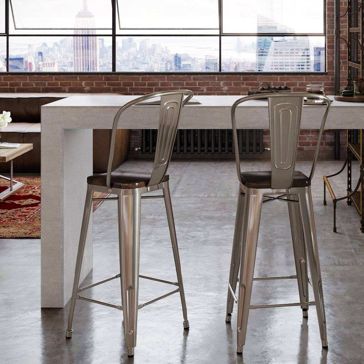 Luxor Pair of 30in Metal Bar Stools in Antique Gun Metal by Dorel ...