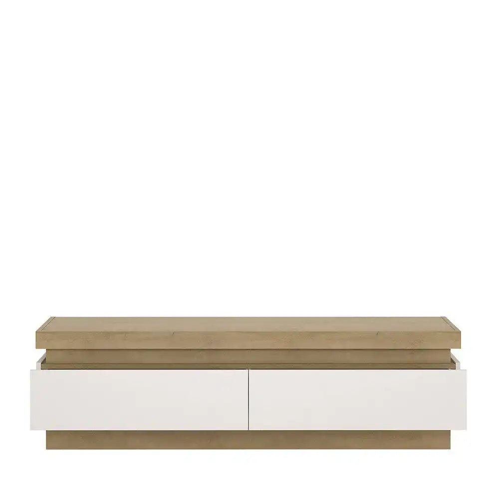 Lyon 2 Drawer TV Cabinet inc LED Lighting - Riviera Oak/White Gloss - Price Crash Furniture