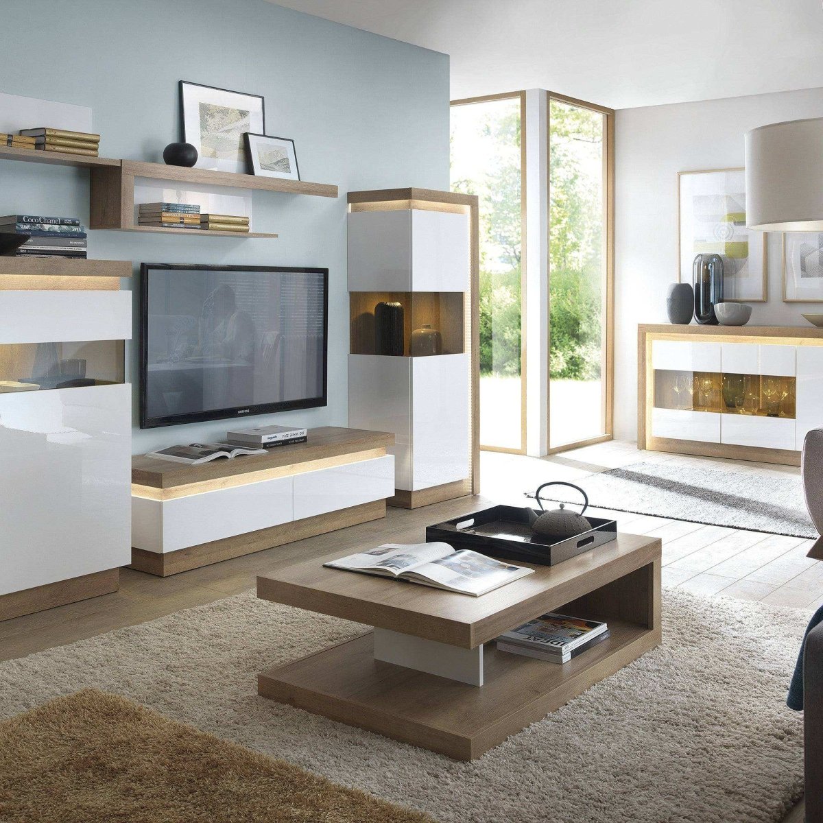 Lyon Coffee Table - Riviera Oak/White High Gloss - Price Crash Furniture