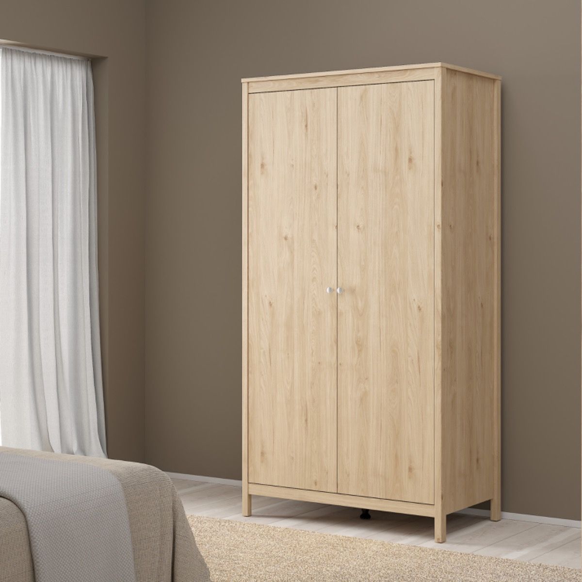 Madrid Bedroom Package 2 Drawer Bedside 5 Drawer Chest 2 Door Wardrobe In Jackson Hickory Oak - Price Crash Furniture