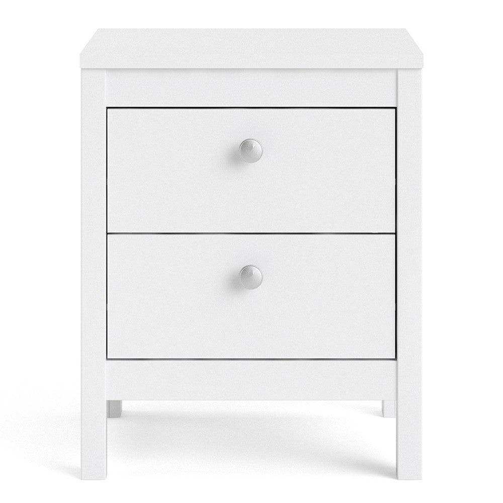 Madrid Bedside Table Cabinet 2 Drawers in White - Price Crash Furniture