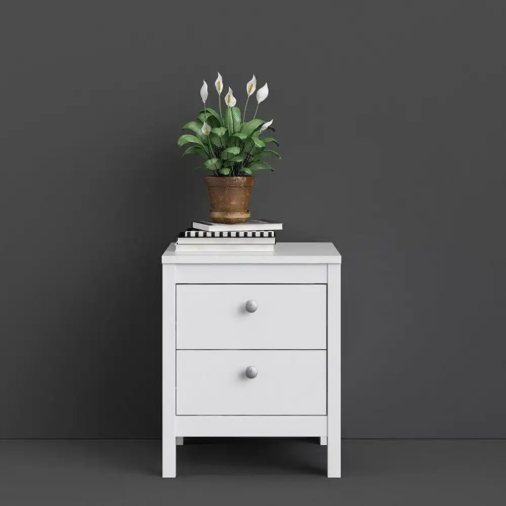 Madrid Bedside Table Cabinet 2 Drawers in White - Price Crash Furniture
