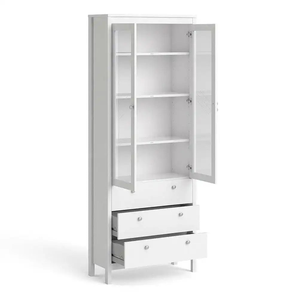 Madrid Glazed Display Unit China Cabinet 2 Doors 3 Drawers in White - Price Crash Furniture