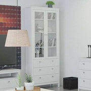 Madrid Glazed Display Unit China Cabinet 2 Doors 3 Drawers in White - Price Crash Furniture