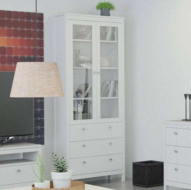 Madrid Glazed Display Unit China Cabinet 2 Doors 3 Drawers in White - Price Crash Furniture