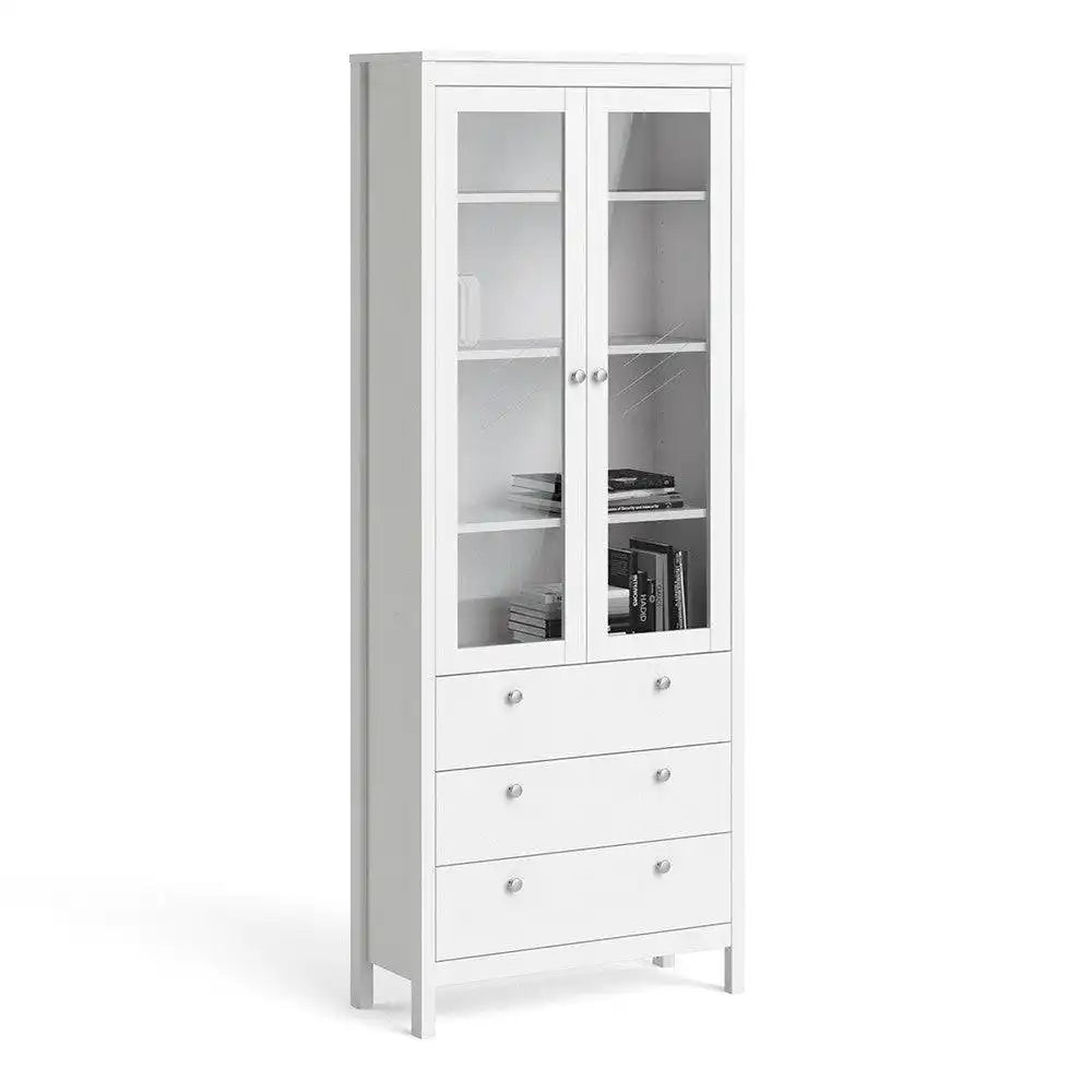 Madrid Glazed Display Unit China Cabinet 2 Doors 3 Drawers in White - Price Crash Furniture