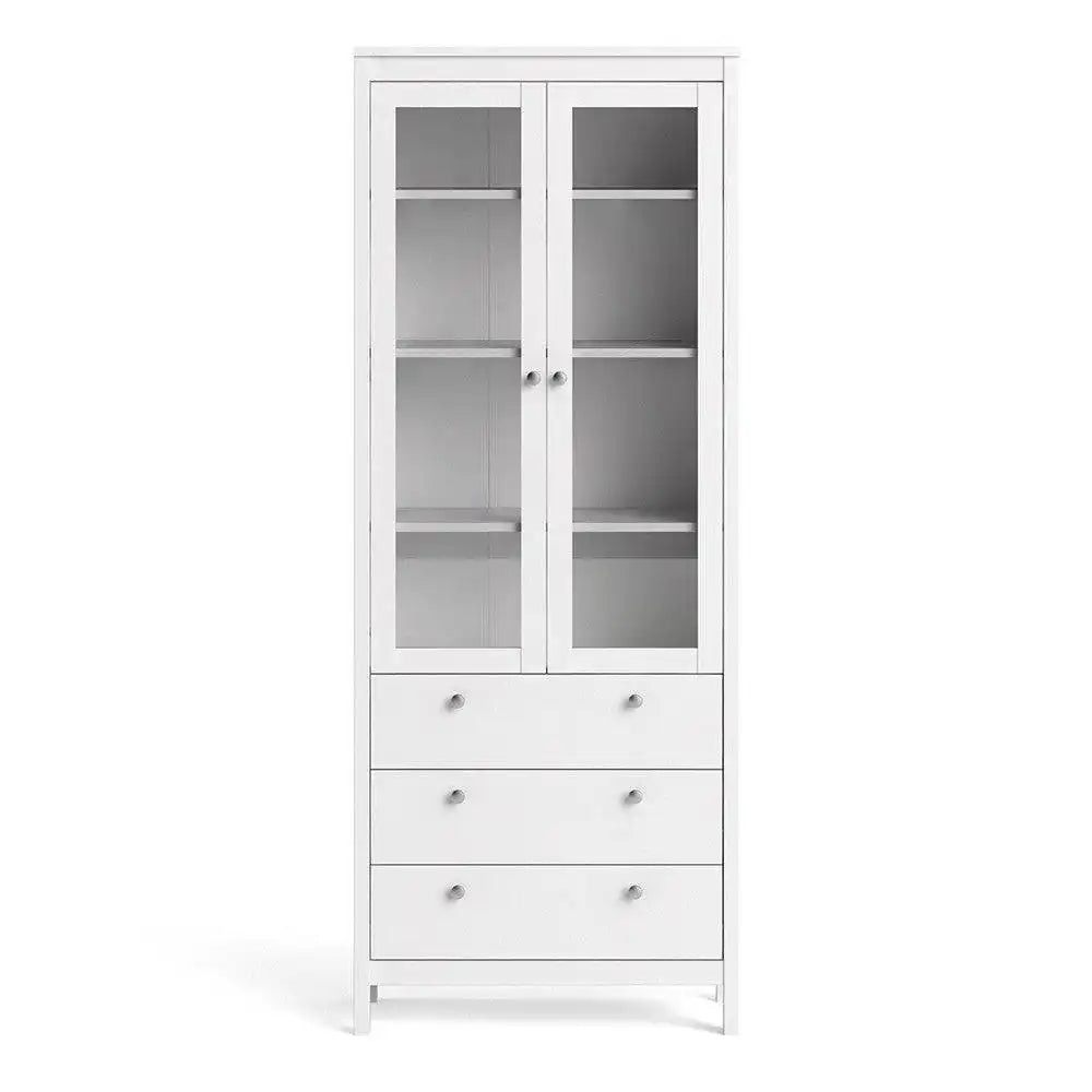 Madrid Glazed Display Unit China Cabinet 2 Doors 3 Drawers in White - Price Crash Furniture