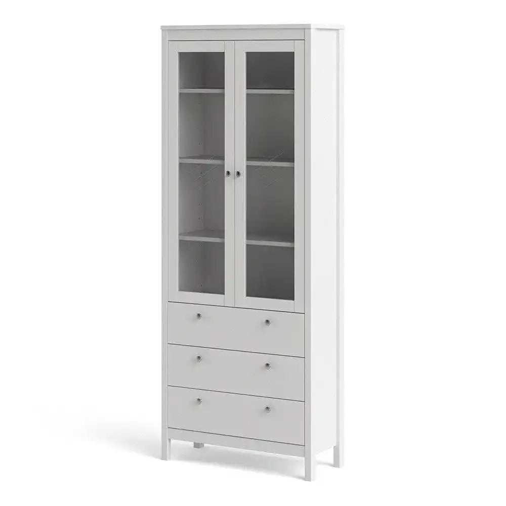 Madrid Glazed Display Unit China Cabinet 2 Doors 3 Drawers in White - Price Crash Furniture