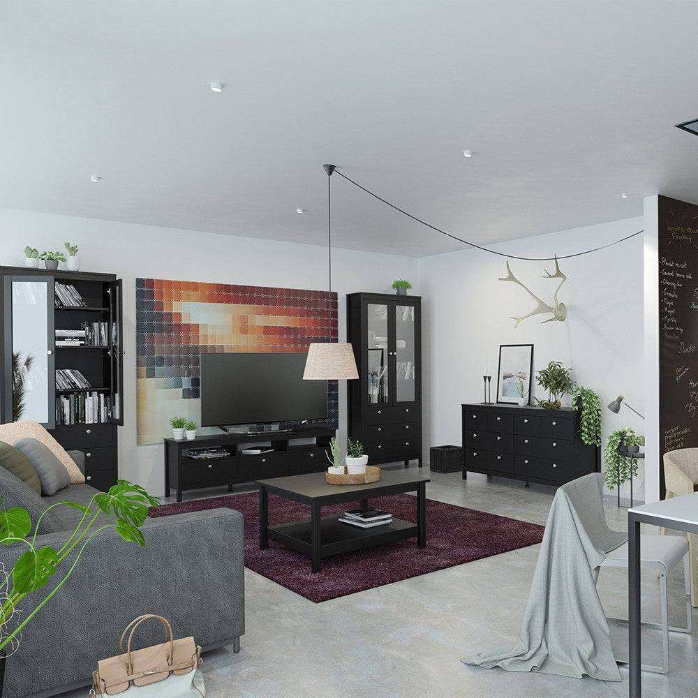 Madrid Large 3 Drawer Shaker Style TV Cabinet in Matt Black - Price Crash Furniture