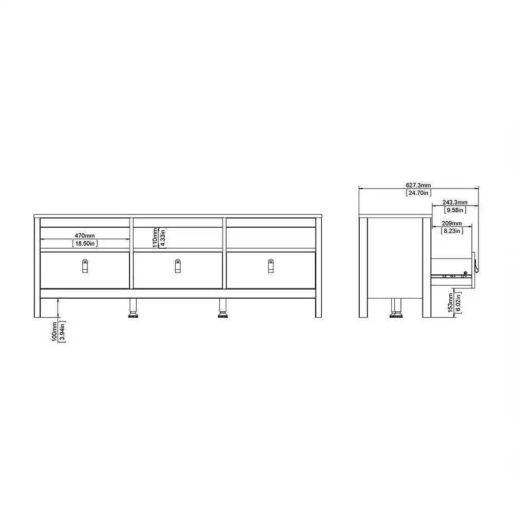 Madrid Large 3 Drawer Shaker Style TV Cabinet in Matt Black - Price Crash Furniture