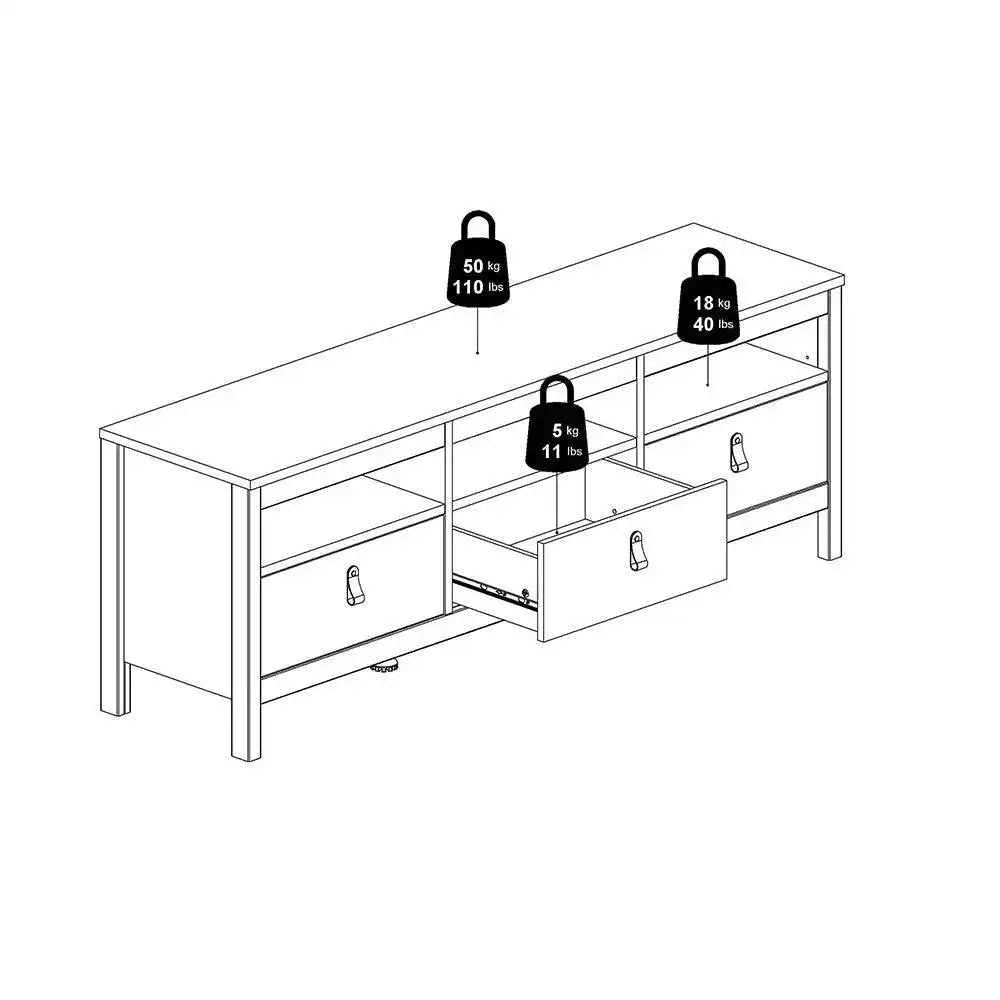 Madrid Large 3 Drawer Shaker Style TV Cabinet in White - Price Crash Furniture