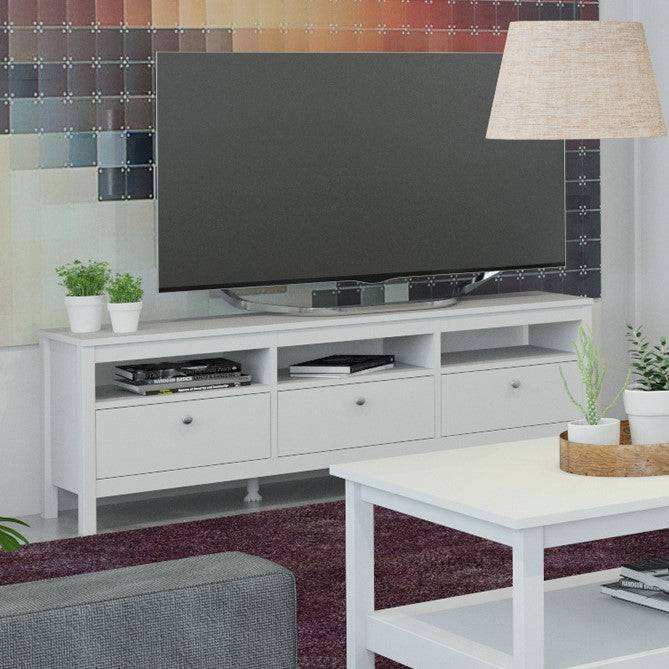Madrid Large 3 Drawer Shaker Style TV Cabinet in White - Price Crash Furniture