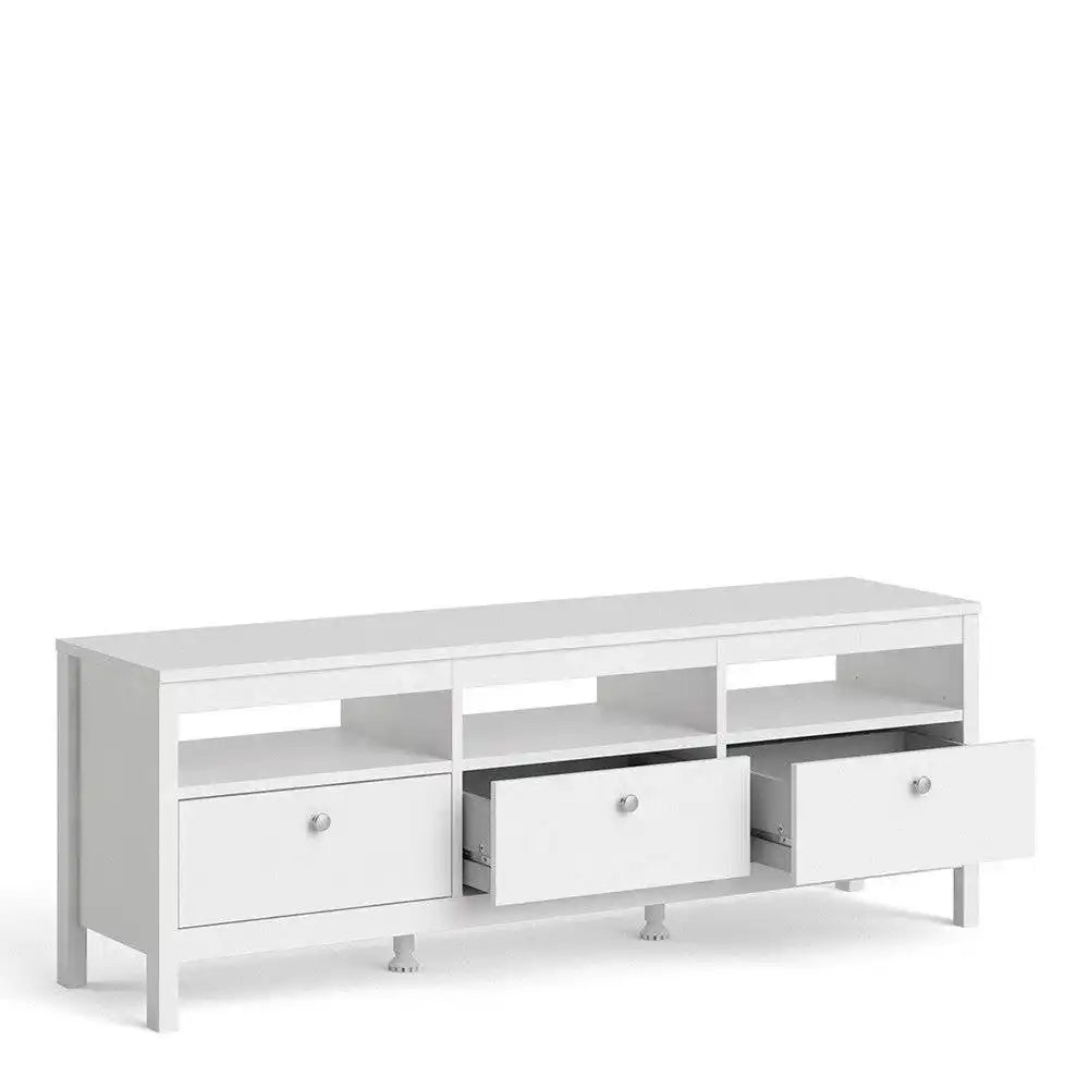 Madrid Large 3 Drawer Shaker Style TV Cabinet in White - Price Crash Furniture
