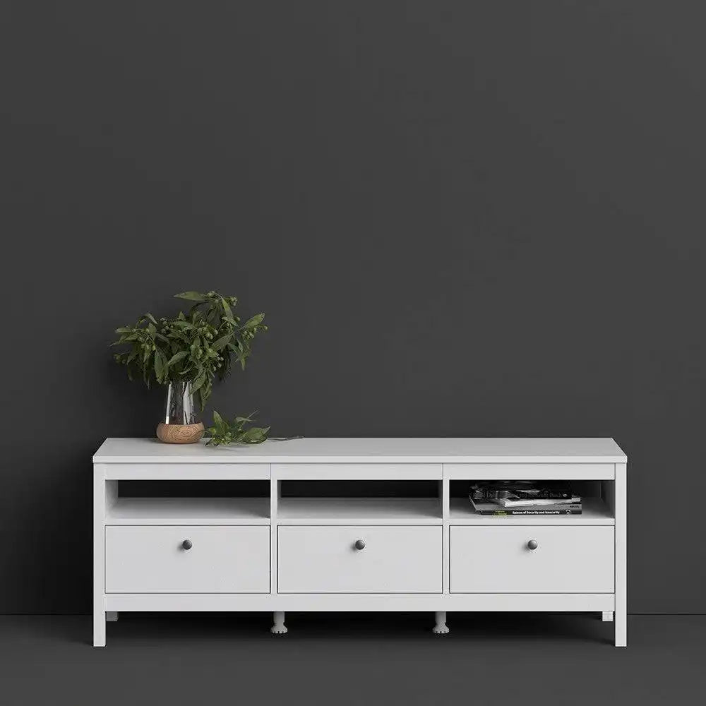 Madrid Large 3 Drawer Shaker Style TV Cabinet in White - Price Crash Furniture
