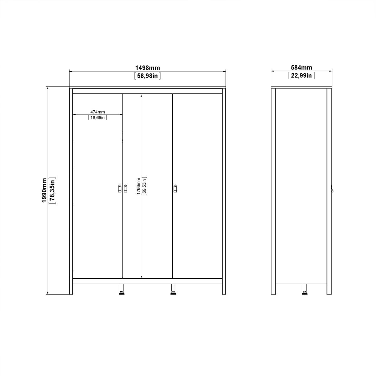 Madrid Large Wardrobe 3 Doors in Jackson Hickory Oak - Price Crash Furniture