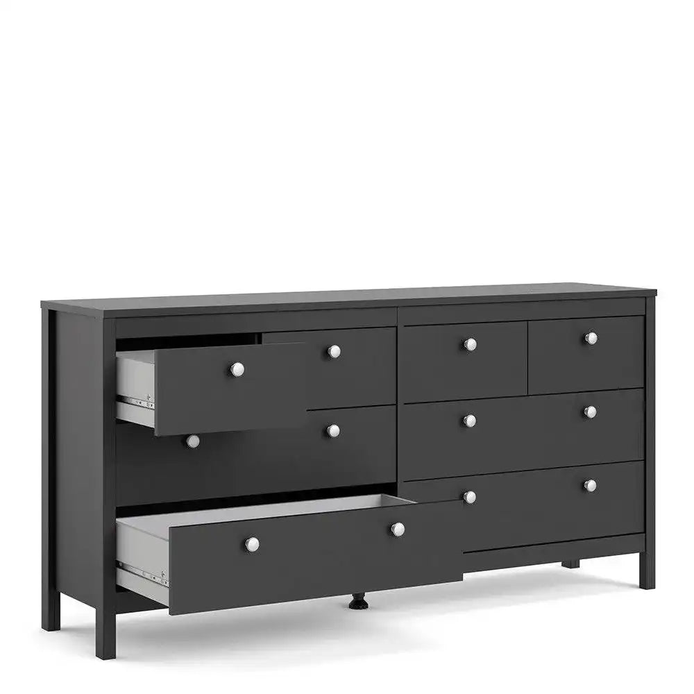 Madrid Large Wide (4+4) 8 Drawer Chest of Drawers in Black - Price Crash Furniture