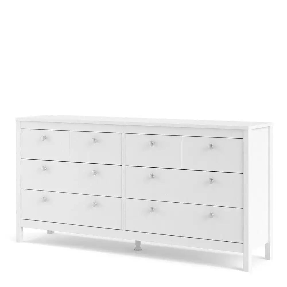 Madrid Large Wide (4+4) 8 Drawer Chest of Drawers in White - Price Crash Furniture