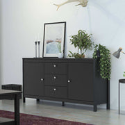 Madrid Large Wide Sideboard Buffet Unit 2 Doors + 3 Drawers in Matt Black - Price Crash Furniture
