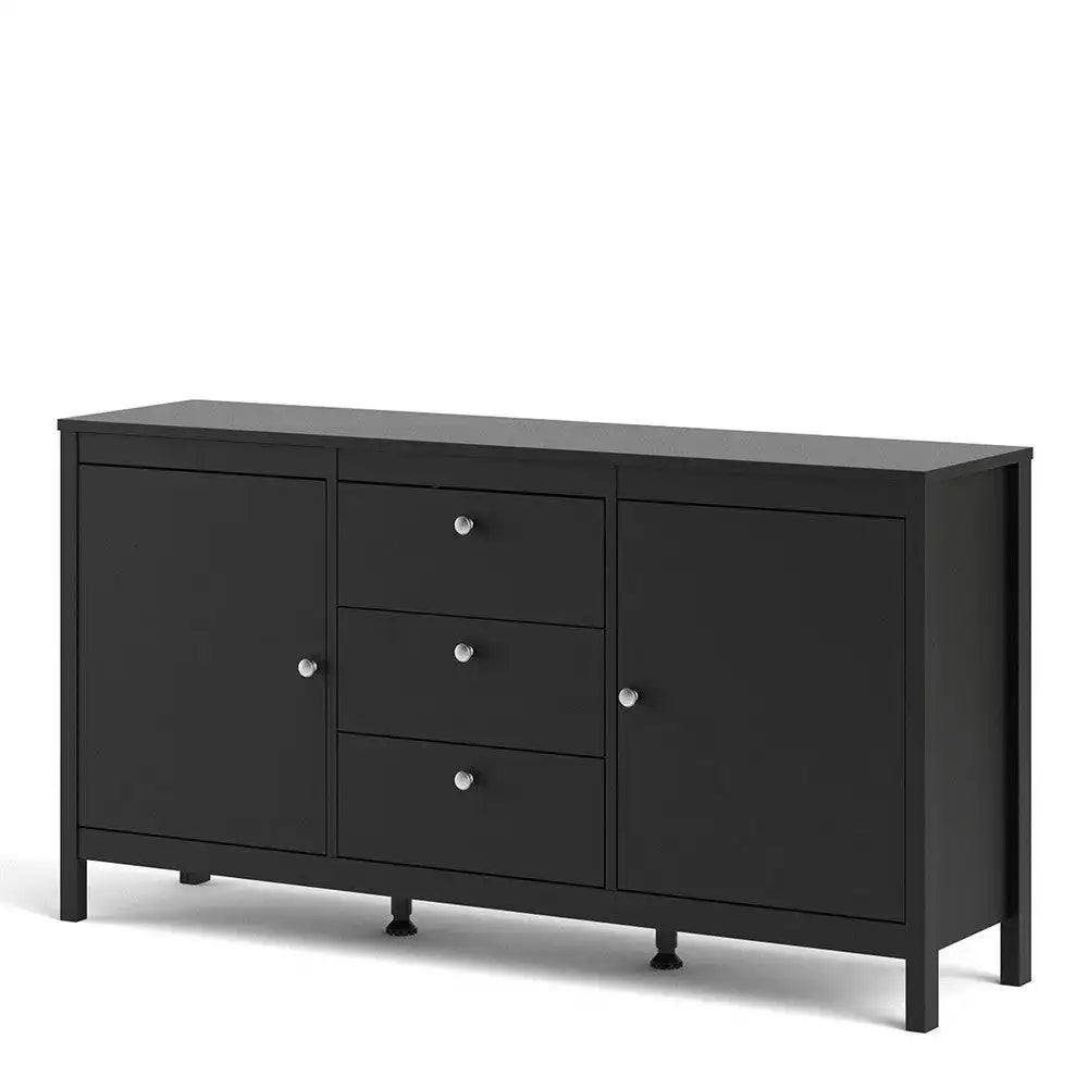 Madrid Large Wide Sideboard Buffet Unit 2 Doors + 3 Drawers in Matt Black - Price Crash Furniture