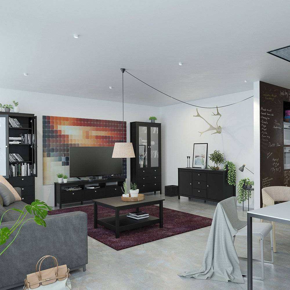 Madrid Large Wide Sideboard Buffet Unit 2 Doors + 3 Drawers in Matt Black - Price Crash Furniture