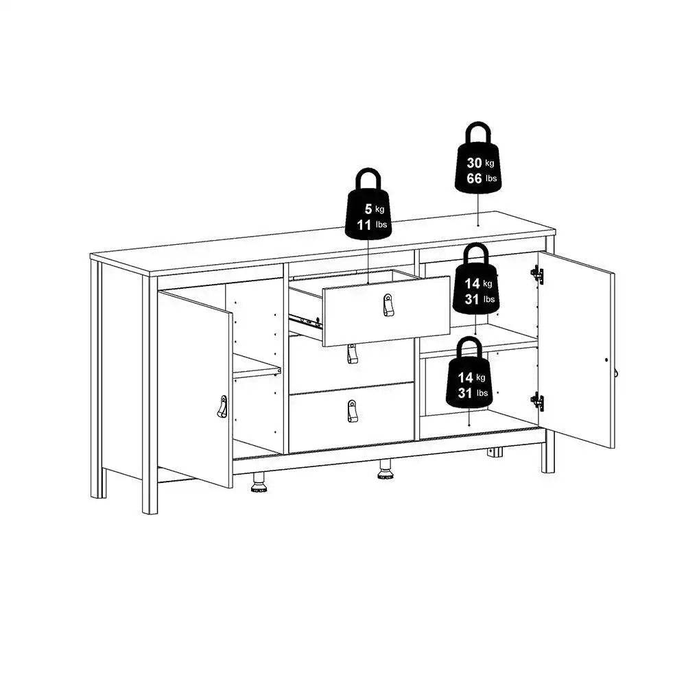 Madrid Large Wide Sideboard Buffet Unit 2 Doors + 3 Drawers in Matt Black - Price Crash Furniture
