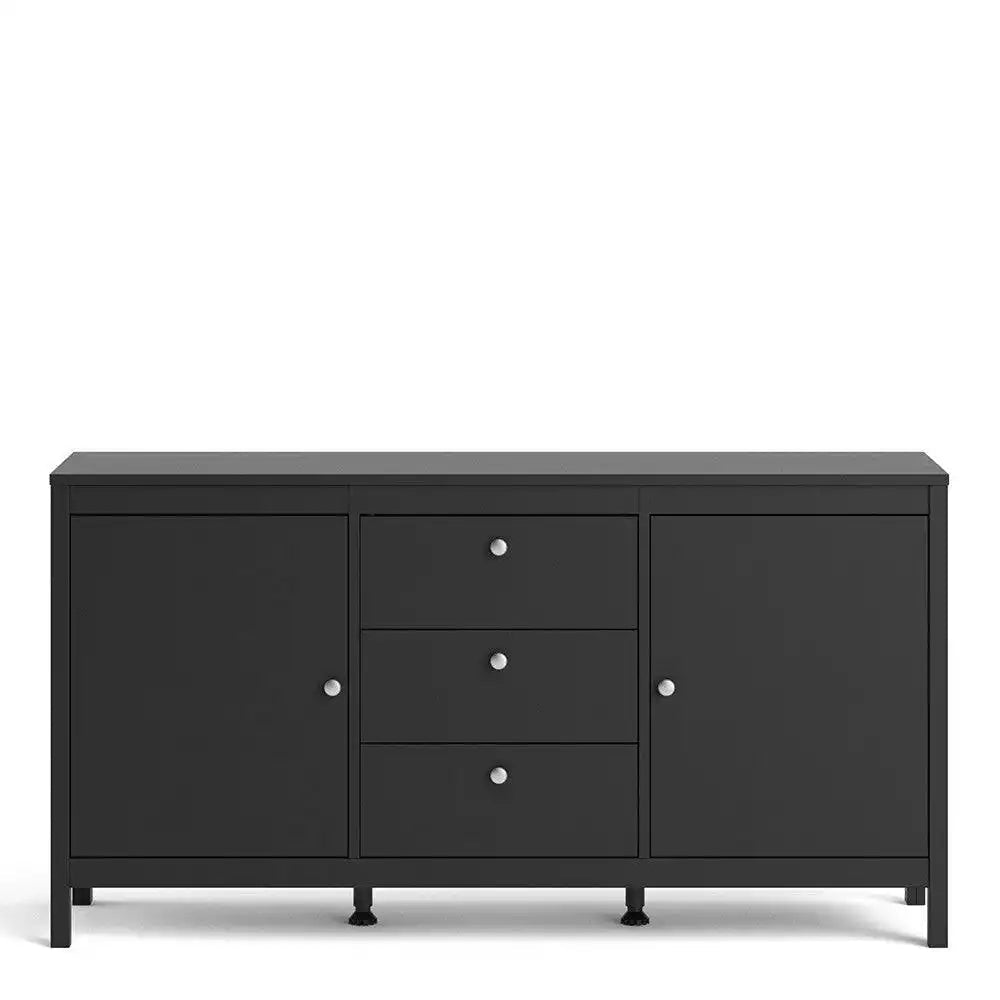 Madrid Large Wide Sideboard Buffet Unit 2 Doors + 3 Drawers in Matt Black - Price Crash Furniture