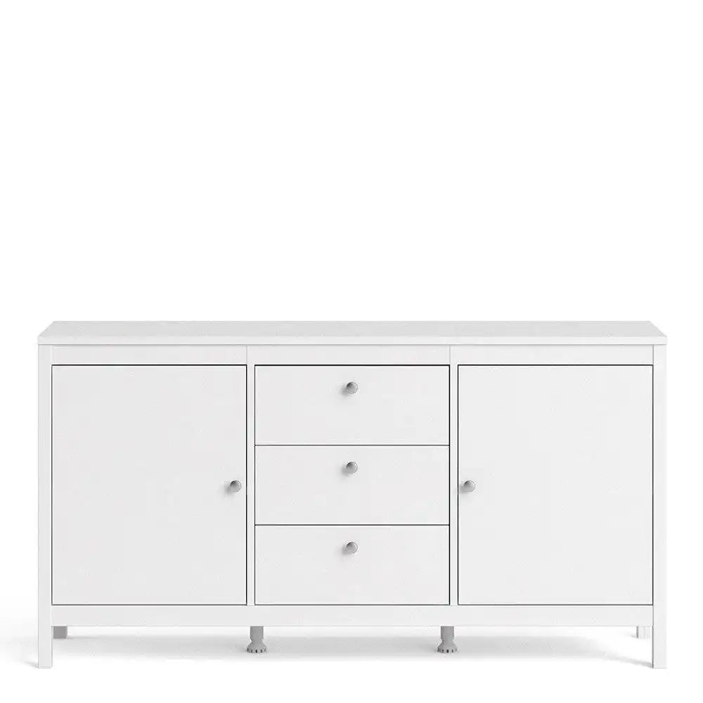 Madrid Large Wide Sideboard Buffet Unit 2 Doors + 3 Drawers in White - Price Crash Furniture