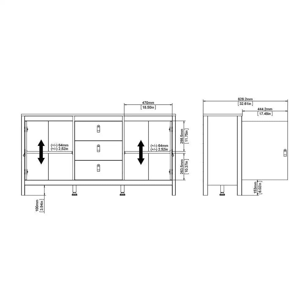Madrid Large Wide Sideboard Buffet Unit 2 Doors + 3 Drawers in White - Price Crash Furniture