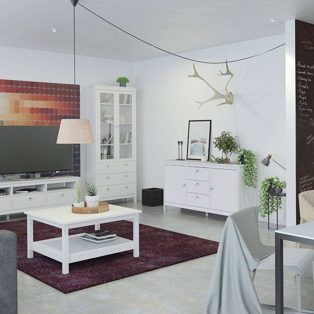 Madrid Large Wide Sideboard Buffet Unit 2 Doors + 3 Drawers in White - Price Crash Furniture