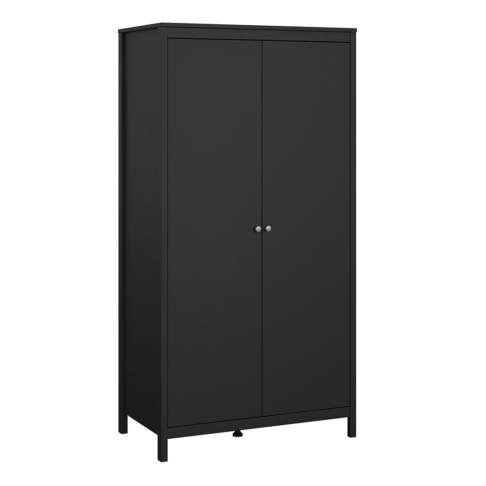Madrid Package - Bedside Table 2 Drawers + Chest 3+2 Drawers + Wardrobe With 2 Doors In Matt Black - Price Crash Furniture