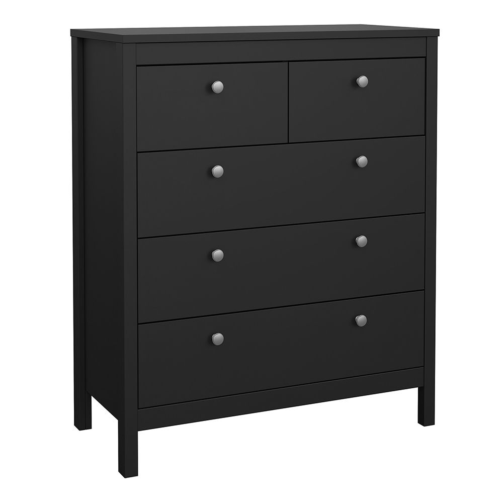 Madrid Package - Bedside Table 2 Drawers + Chest 3+2 Drawers + Wardrobe With 2 Doors In Matt Black - Price Crash Furniture
