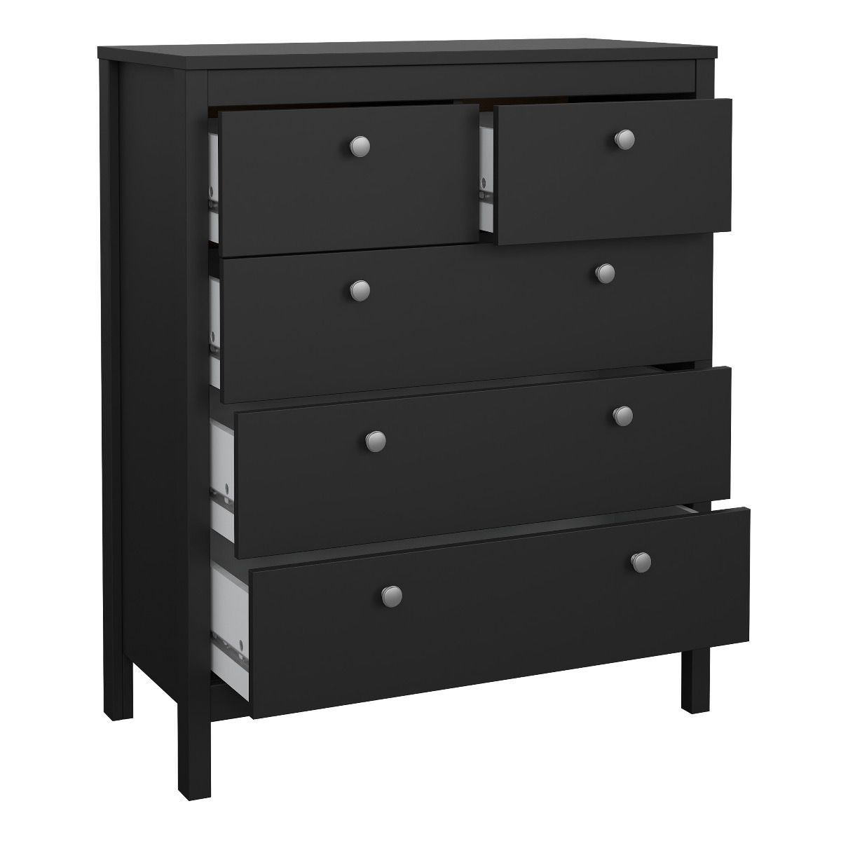 Madrid Package - Bedside Table 2 Drawers + Chest 3+2 Drawers + Wardrobe With 2 Doors In Matt Black - Price Crash Furniture