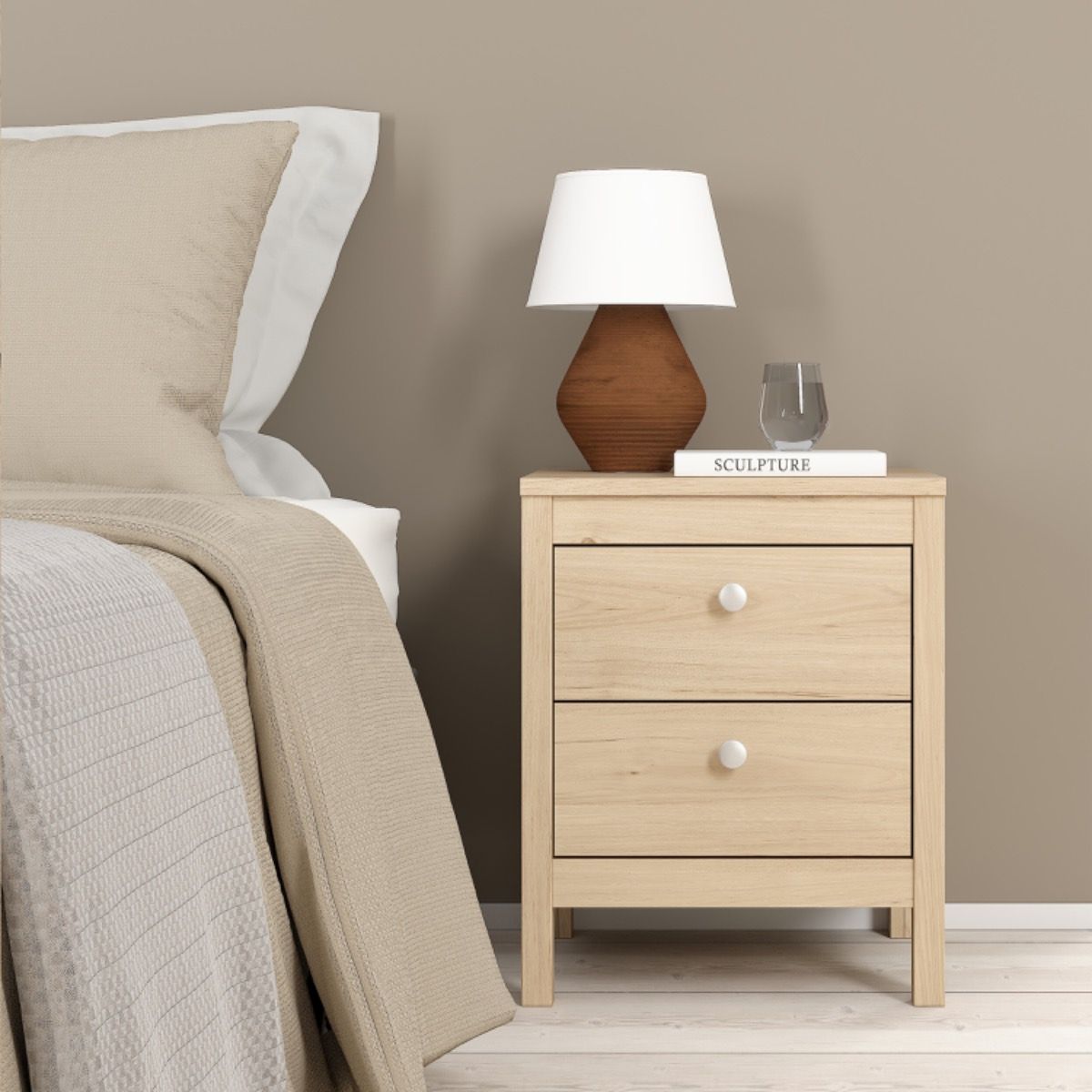 Madrid Package - Bedside Table 2 Drawers + Chest 5 Drawers + 3 Door Wardrobe In Jackson Hickory Oak - Price Crash Furniture