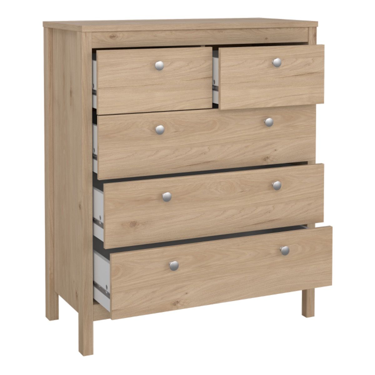 Madrid Package - Bedside Table 2 Drawers + Chest 5 Drawers + 3 Door Wardrobe In Jackson Hickory Oak - Price Crash Furniture